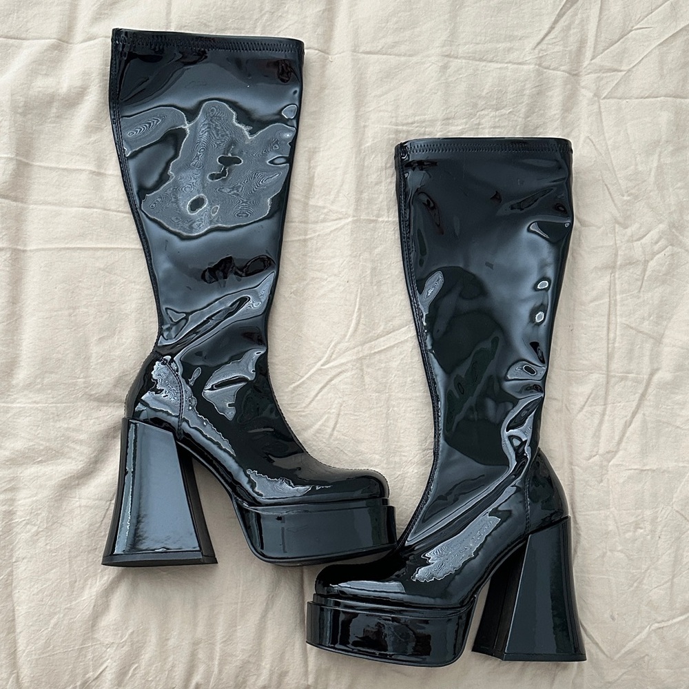 Black Faux Leather Platform Boots